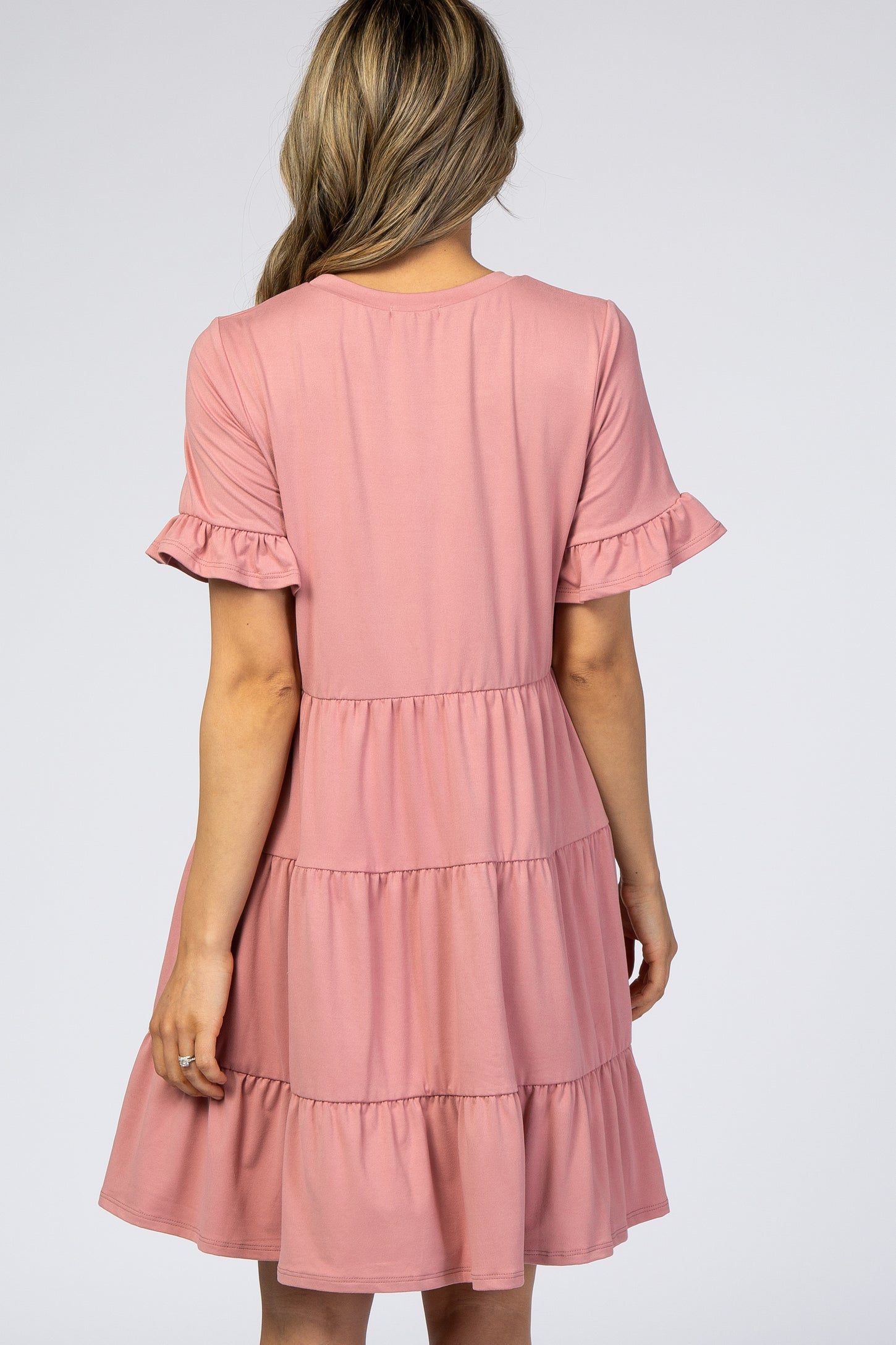 Pink Tiered Short Sleeve Dress