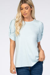 Light Blue Short Twisted Sleeve Round Neck Top