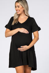 Black Ruffle Sleeve Swing Maternity Dress