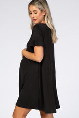 Black Ruffle Sleeve Swing Maternity Dress