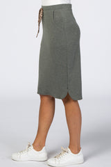 Olive Animal Print Drawstring Skirt