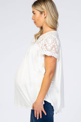 White Lace Short Sleeve Maternity Blouse