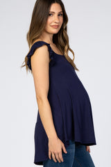 Navy Blue Flutter Sleeve Maternity Top