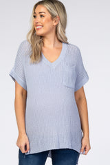 Light Blue Front Pocket Knit Maternity Top