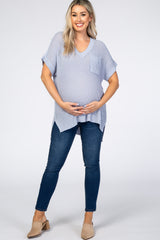 Light Blue Front Pocket Knit Maternity Top