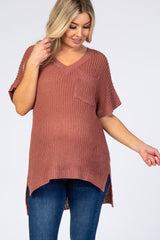 Rust Front Pocket Knit Maternity Top