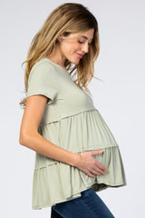 Light Olive Blue Tiered Maternity Top