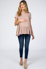 Taupe Tiered Maternity Top