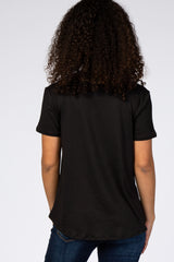 Black V-Neck Short Sleeve Top