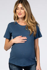 Blue Short Sleeve Maternity Top