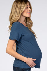 Blue Short Sleeve Maternity Top