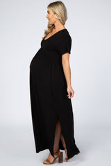 Black Empire Waist Side Slit Maternity Maxi Dress