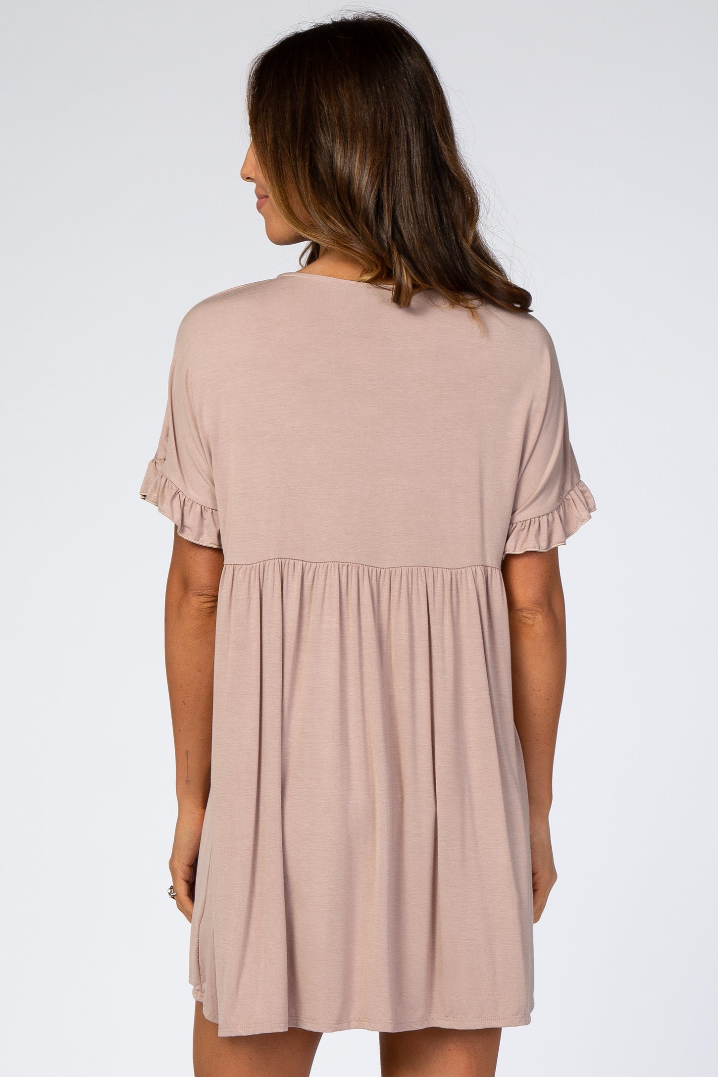 Taupe Ruffle Sleeve Baby Doll Dress