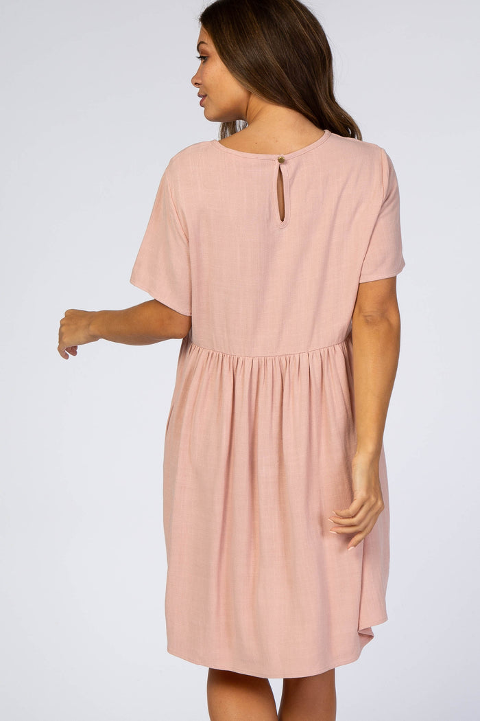 Light Pink Linen Babydoll Maternity Dress
