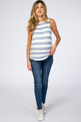 Blue Striped Knit Sleeveless Maternity Top