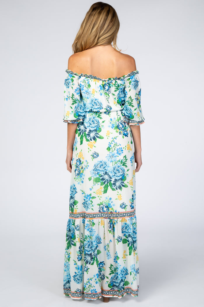 Ivory Floral Off Shoulder Maternity Maxi Dress