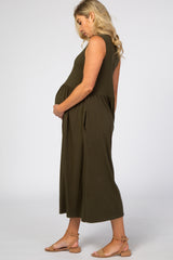 Olive Wide Leg Crop Maternity Jumpsuit
