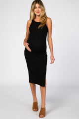 Black Ribbed Maternity Midi Dress