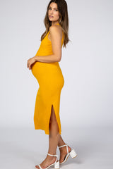 Yellow Ribbed Maternity Midi Dress