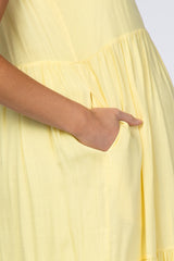 Yellow Ruffle Sleeve Tiered Maternity Midi Dress