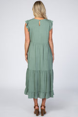 Sage Ruffle Sleeve Tiered Maternity Midi Dress