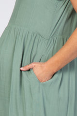 Sage Ruffle Sleeve Tiered Maternity Midi Dress