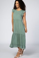 Sage Ruffle Sleeve Tiered Midi Dress