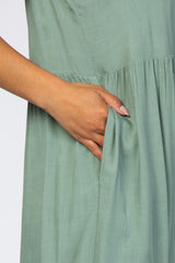 Sage Ruffle Sleeve Tiered Midi Dress