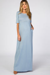 Baby Blue Short Sleeve Maternity Maxi Dress