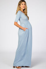 Baby Blue Short Sleeve Maternity Maxi Dress