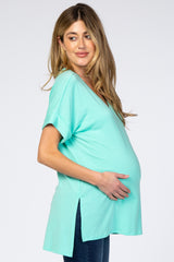 Mint Green V-Neck Cuffed Short Sleeve Maternity Top
