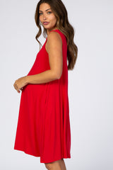 Red Sleeveless Maternity Shift Dress