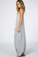 Heather Grey Striped Cami Strap Maxi Dress