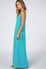 Aqua Striped Cami Strap Maxi Dress