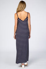 Navy Striped Cami Strap Maternity Maxi Dress