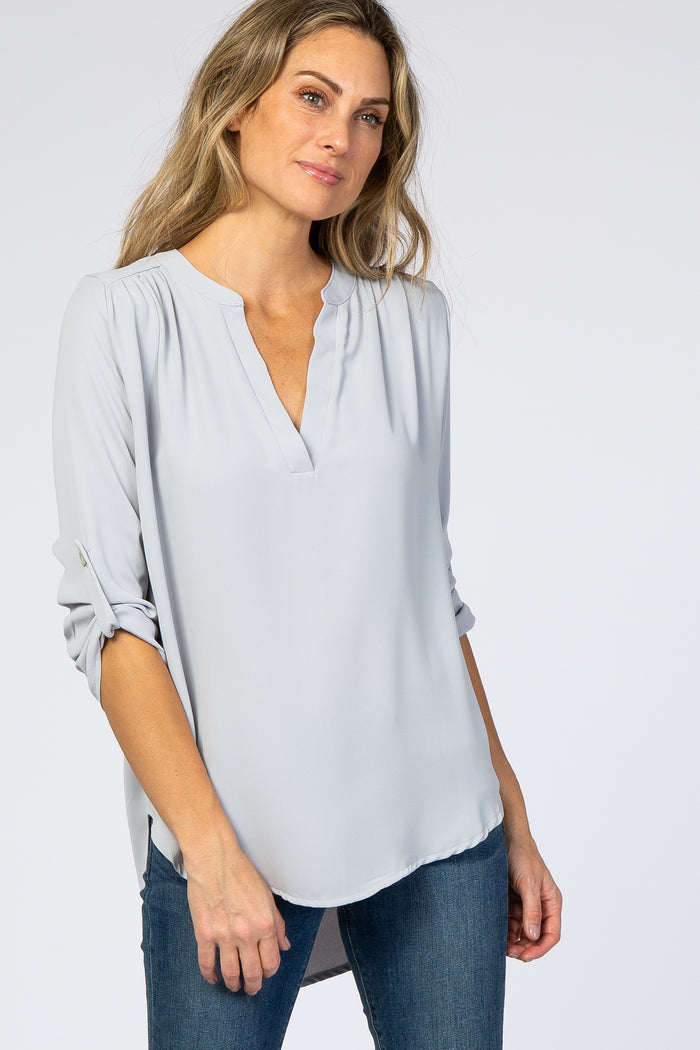 Light Grey V-Neck Blouse