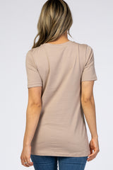 Taupe Crew Neck Short Sleeve Top