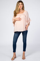 Light Pink Embroidered Lace Detail Maternity Blouse