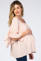 Light Pink Embroidered Lace Detail Maternity Blouse