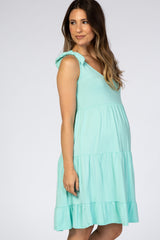 Mint Green Tiered Tie Sleeve Maternity Dress