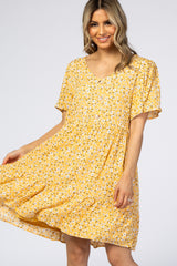 Yellow Floral Button Front Dress