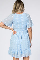 Light Blue Swiss Dot Smocked Maternity Dress