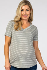 Heather Grey Striped V-Neck Maternity Top