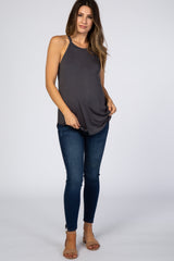 Charcoal Rounded Halter Neck Maternity Top