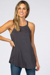 Charcoal Rounded Halter Neck Maternity Top
