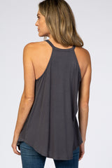 Charcoal Rounded Halter Neck Top
