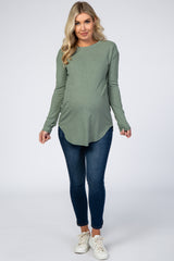 Olive Long Sleeve Ribbed Maternity Top
