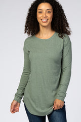 Olive Long Sleeve Ribbed Maternity Top