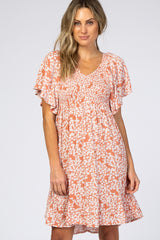 Coral Floral Smocked Ruffle Dress