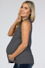Black Striped Mock Neck Maternity Top